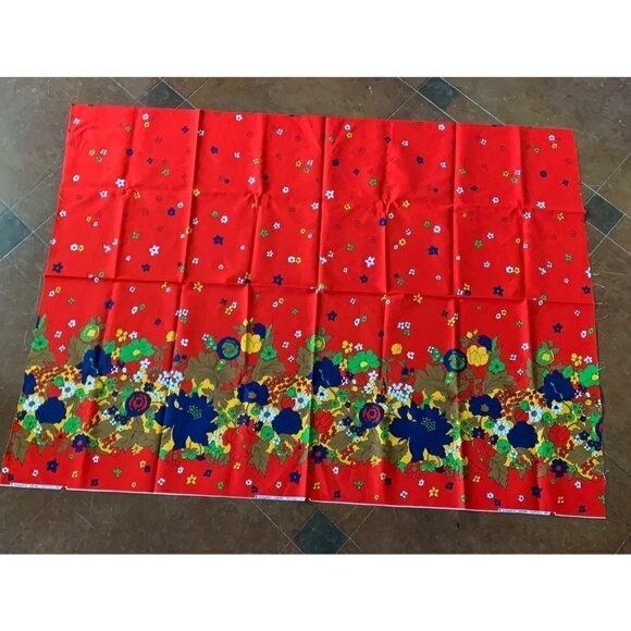 Vintage Floral Vibrant Flower Power Border Cranston Schwartz Liebman Red Blue - Picture 12 of 15